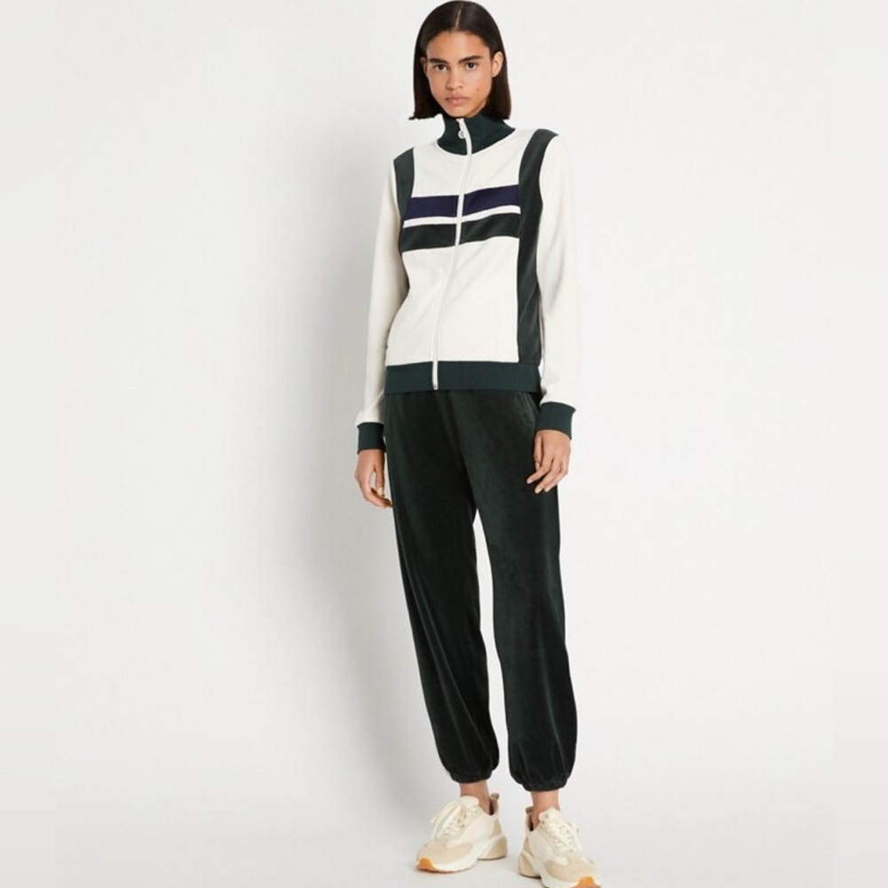 TORY BURCHโ Velour Colorblock Track Jacket - Ivory Pearl/Conifer.New only jacket